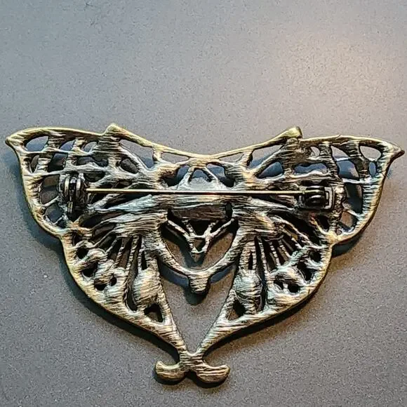 Austrian Crystal Filigree Butterfly Brooch GoldTone Multi Color Crystals Vintage - Picture 9 of 11